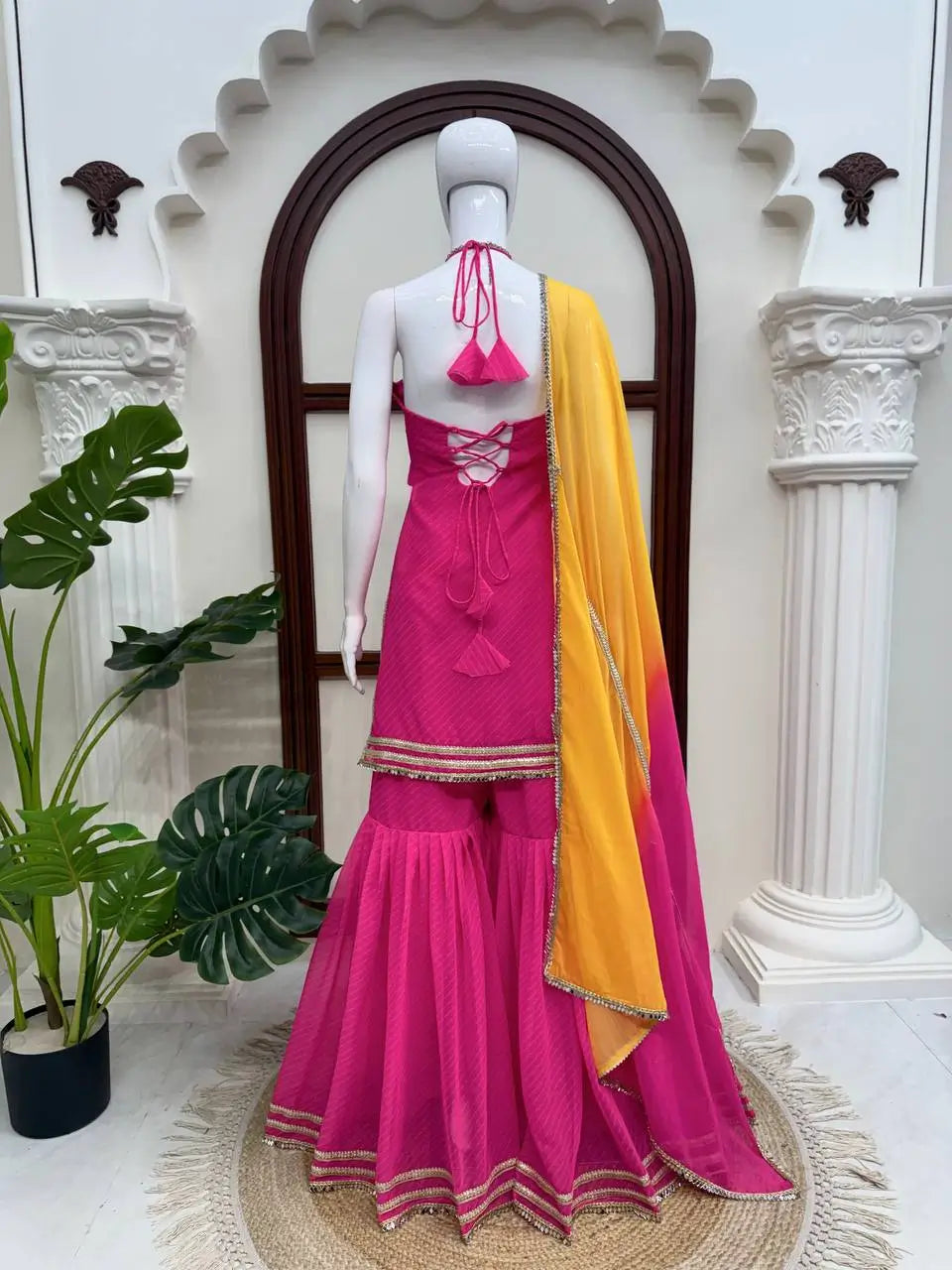 Magenta Mirror Lace Sharara Set