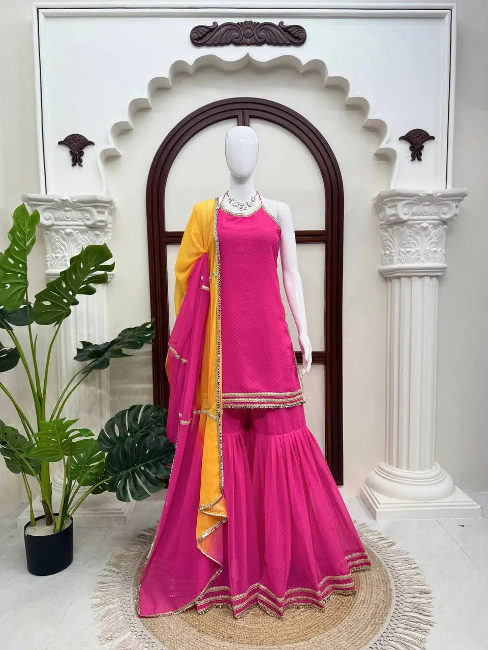 Magenta Mirror Lace Sharara Set