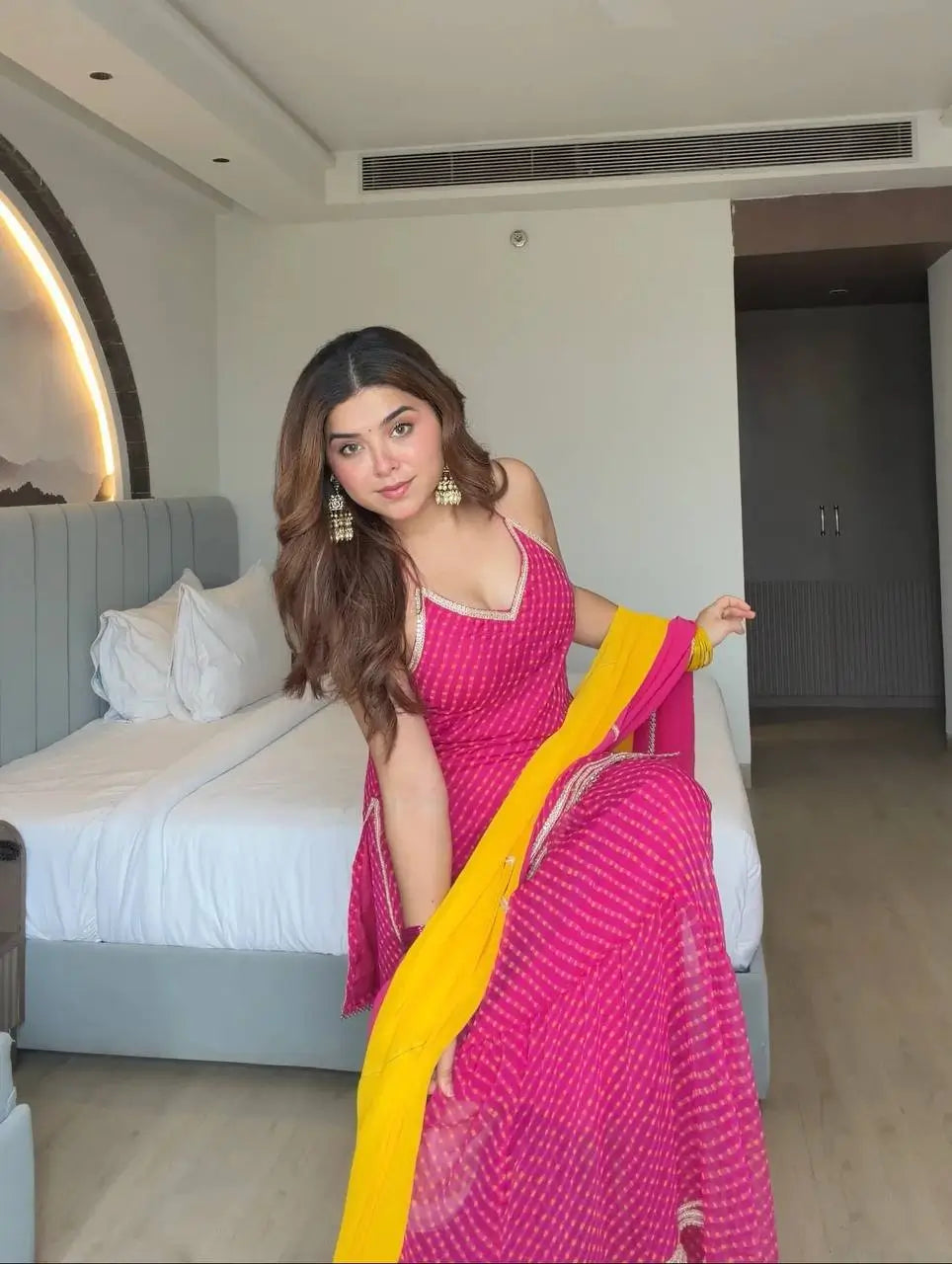 Magenta Mirror Lace Sharara Set