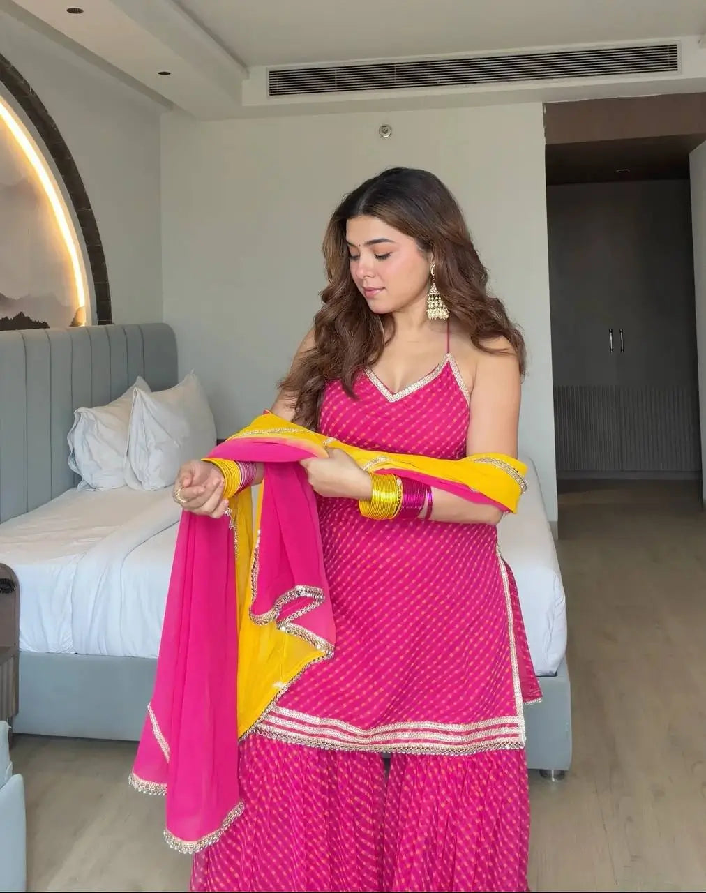 Magenta Mirror Lace Sharara Set