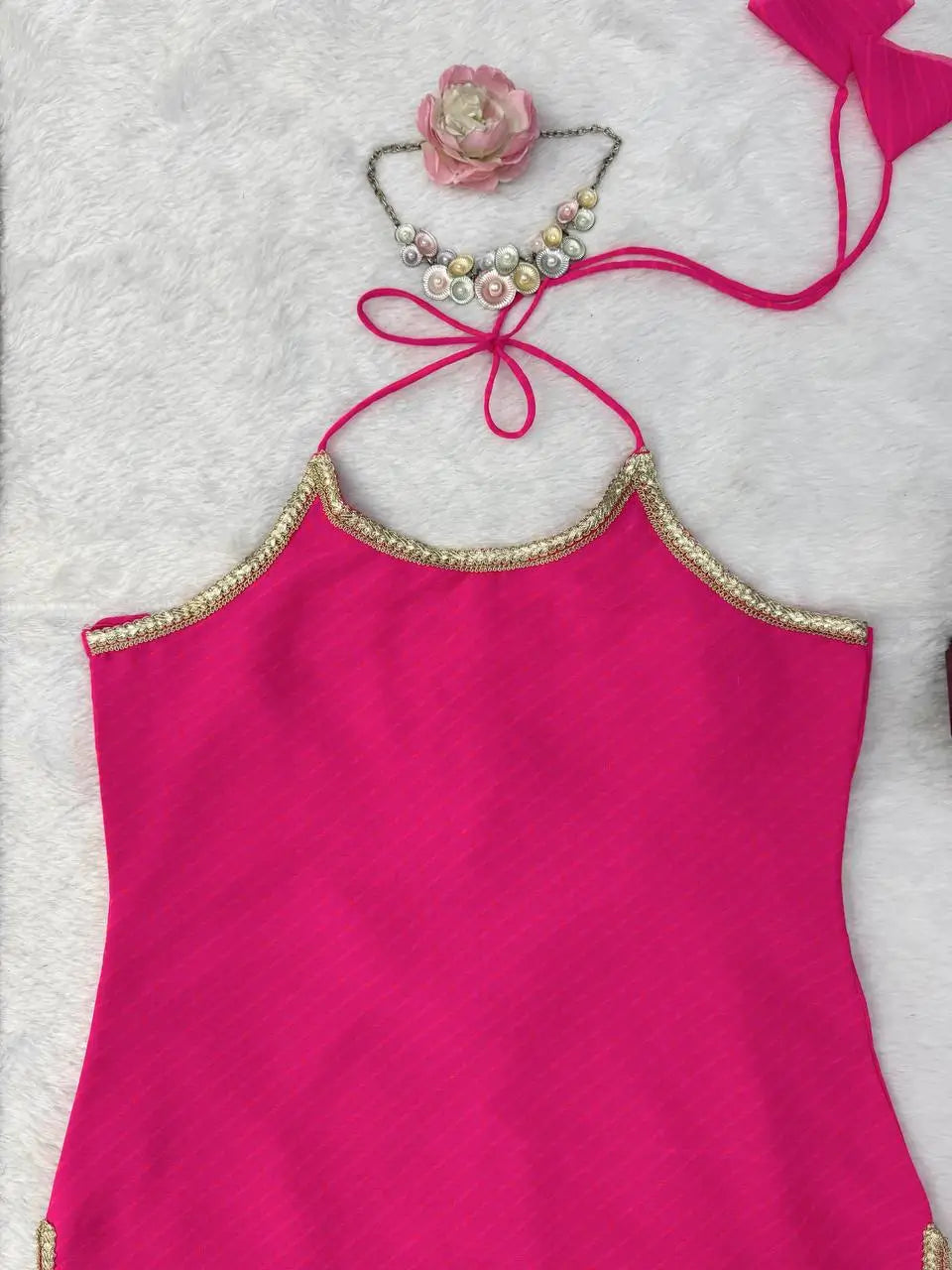 Magenta Mirror Lace Sharara Set