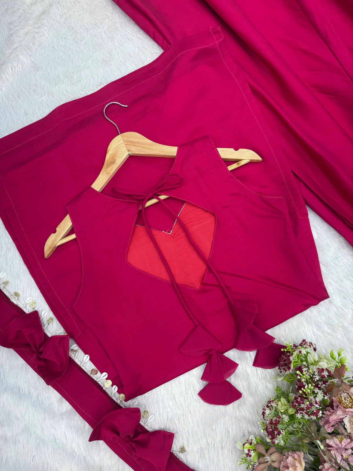 Magenta Mirror Work Palazzo Set