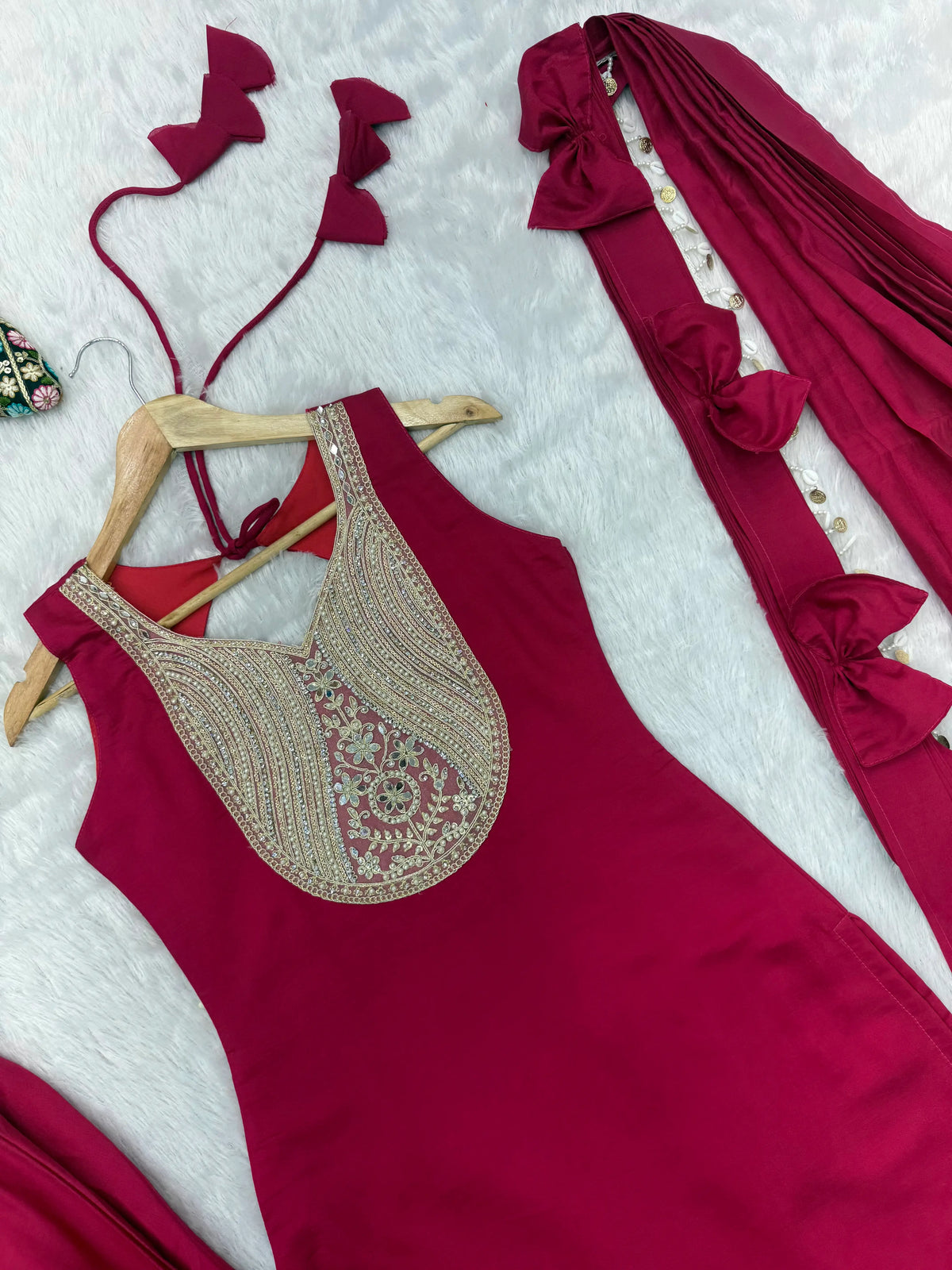 Magenta Mirror Work Palazzo Set