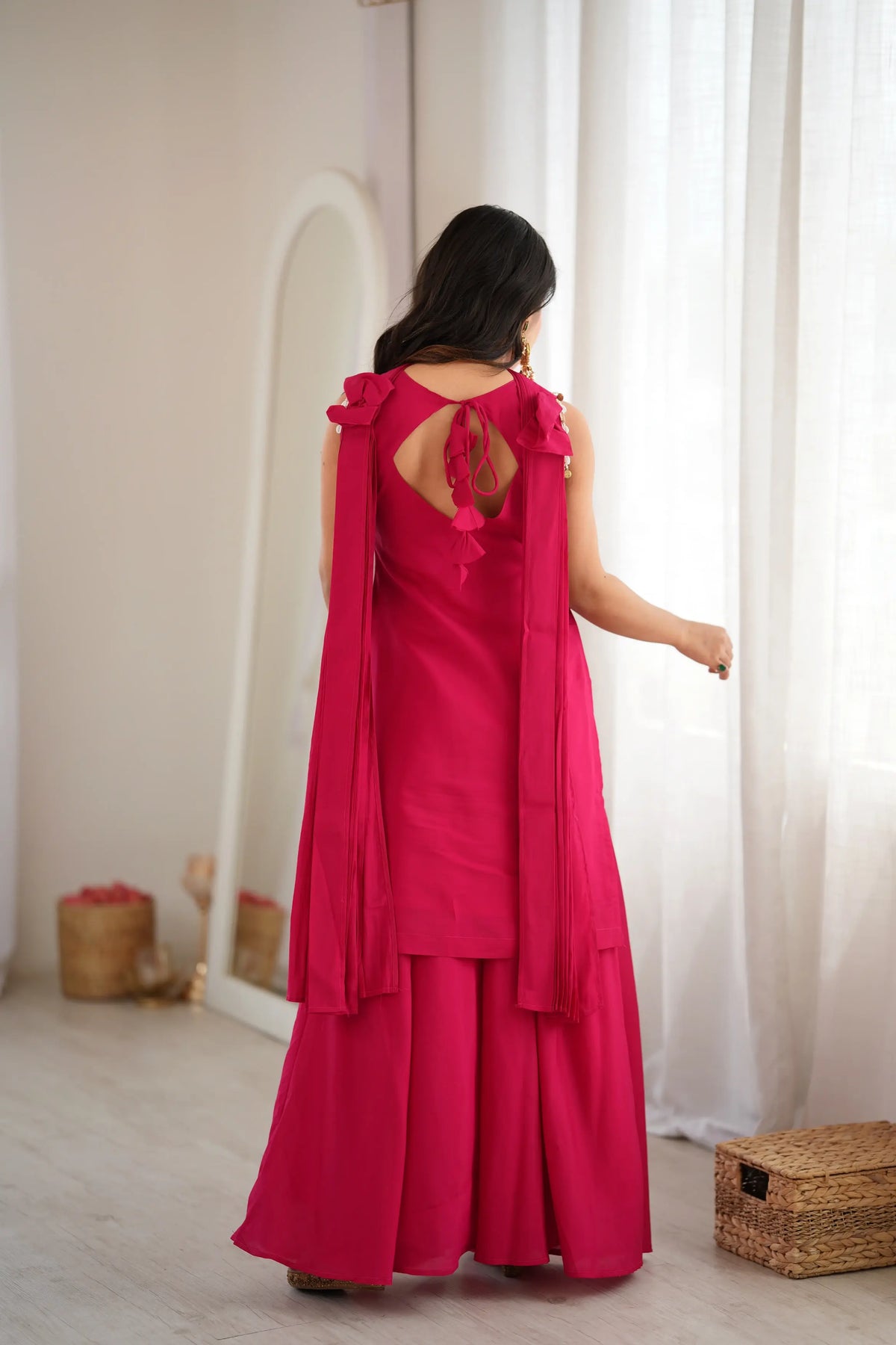 Magenta Mirror Work Palazzo Set