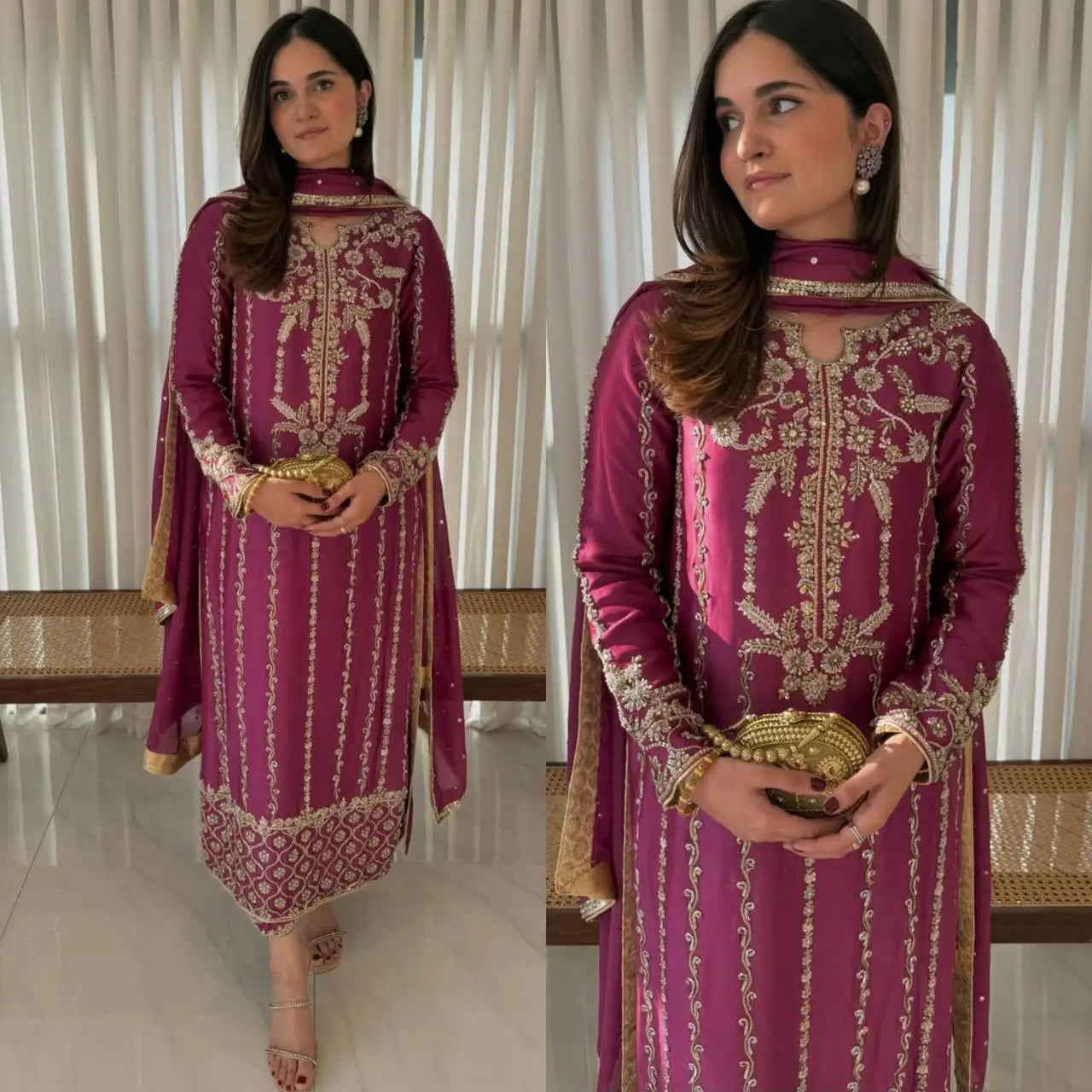 Magenta Zari Embroidered Suit