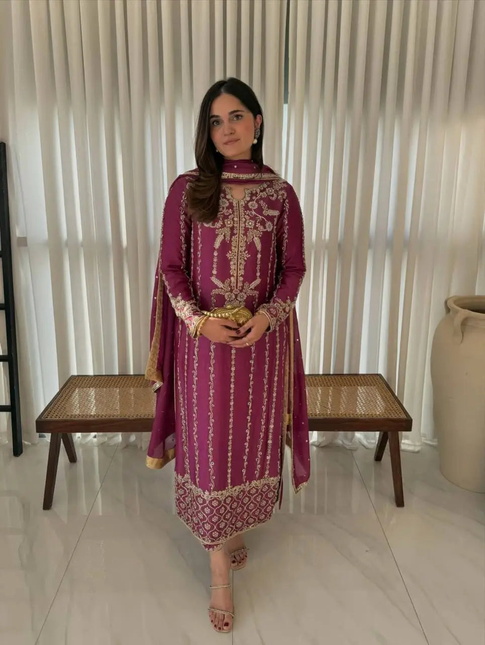 Magenta Zari Embroidered Suit