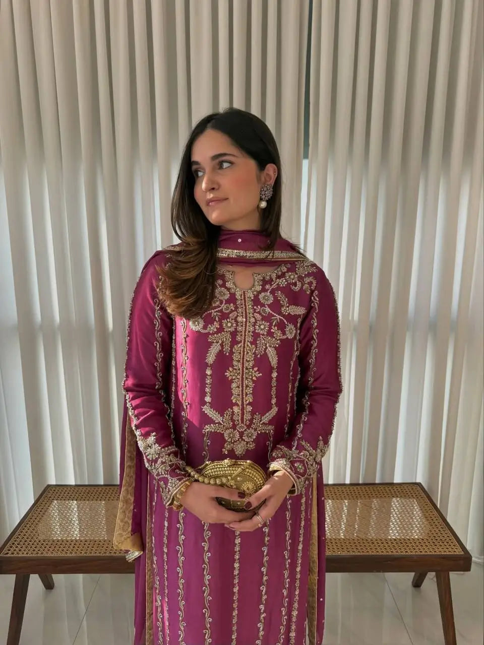 Magenta Zari Embroidered Suit