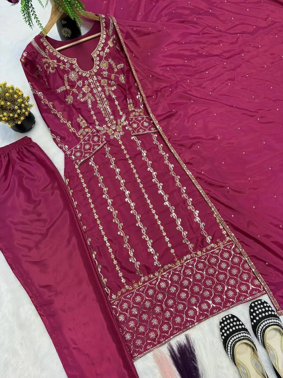 Magenta Zari Embroidered Suit