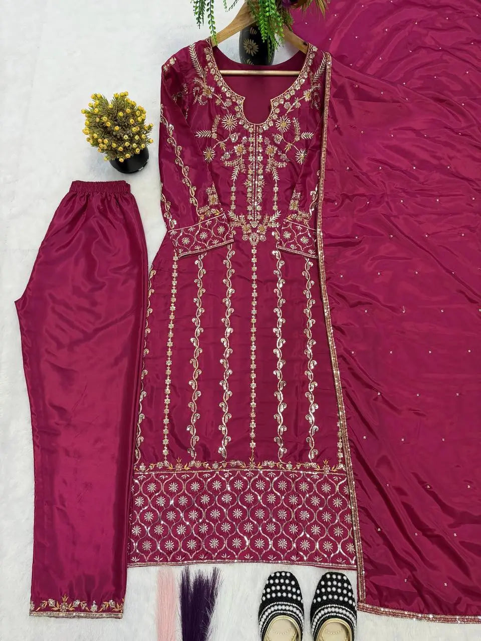 Magenta Zari Embroidered Suit