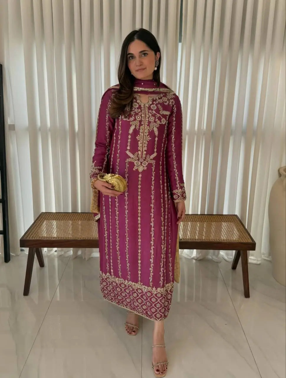 Magenta Zari Embroidered Suit