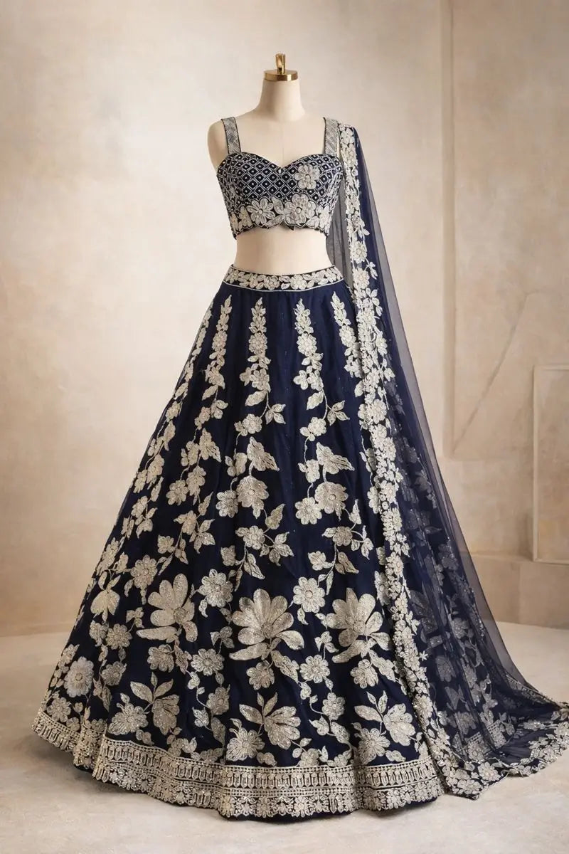 Malai Satin Embroidered Bridal Lehenga Set