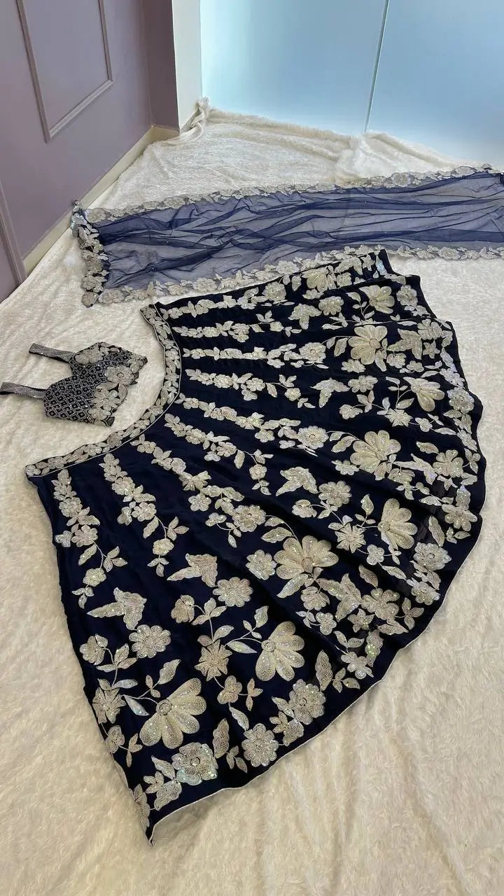 Malai Satin Embroidered Bridal Lehenga Set