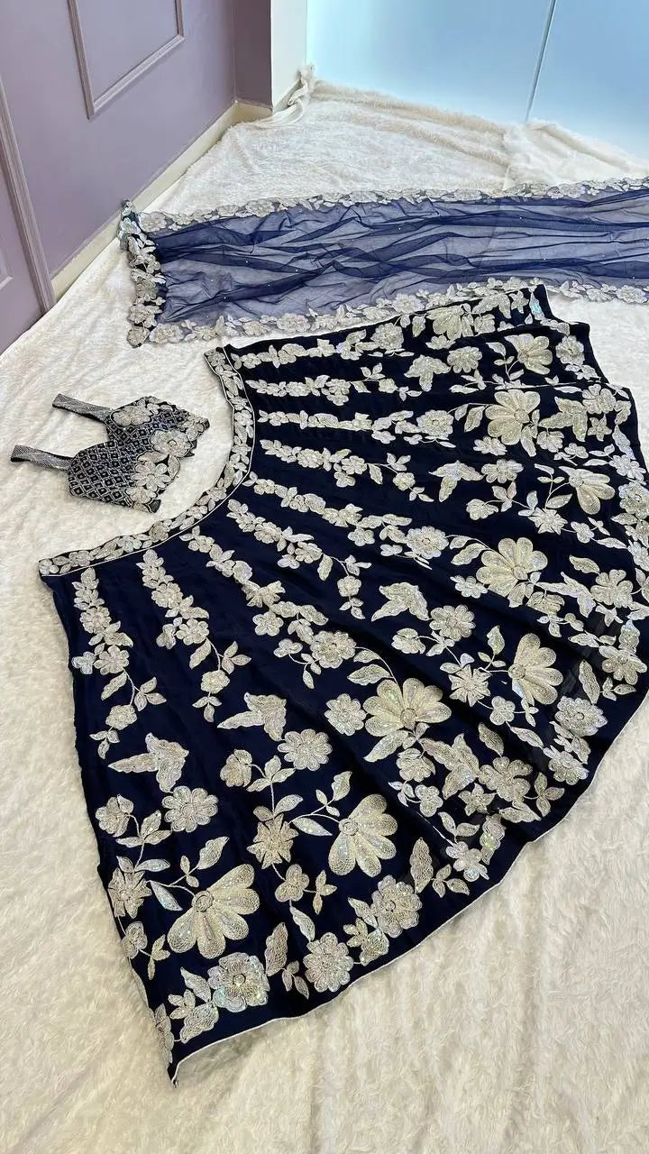 Malai Satin Embroidered Bridal Lehenga Set