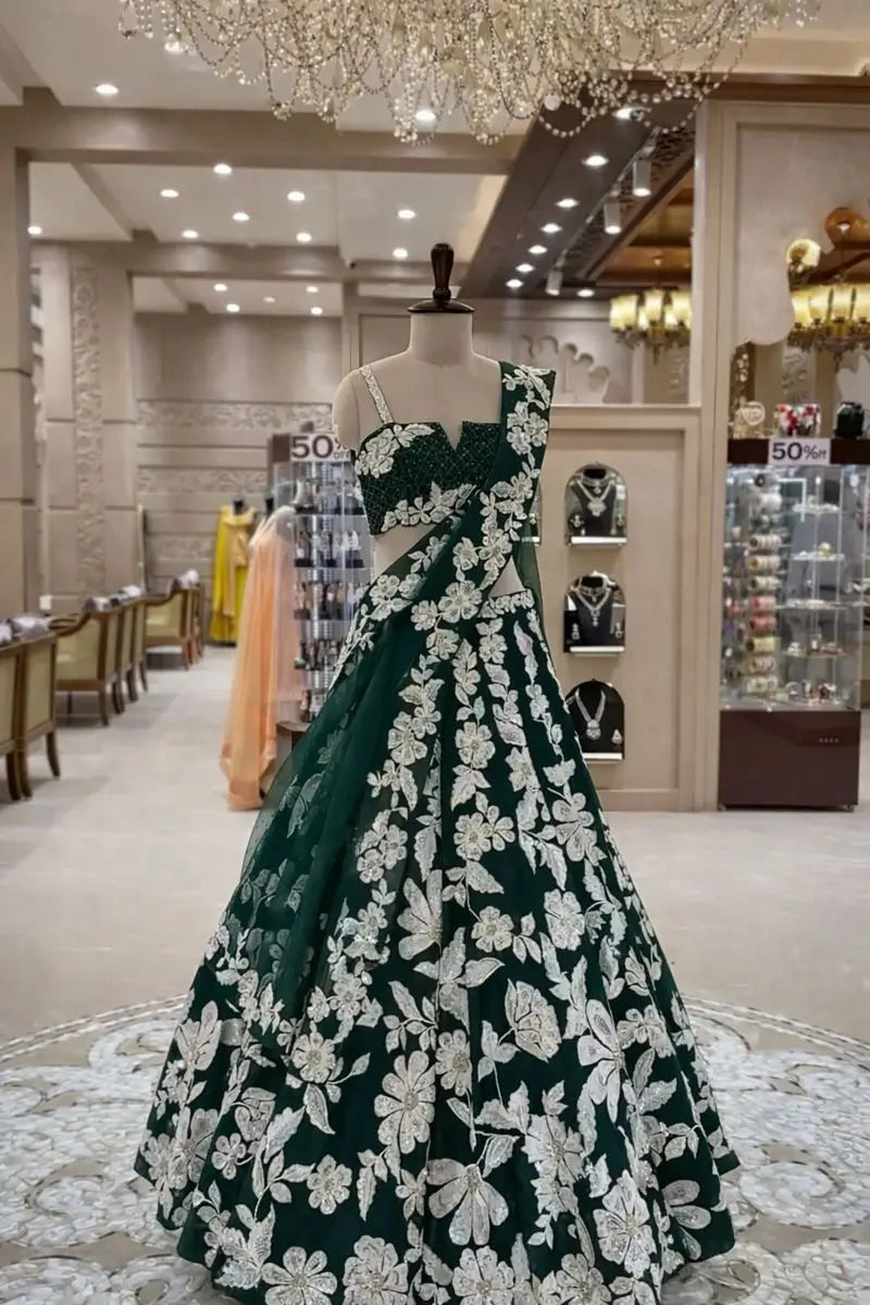 Malai Satin Embroidered Bridal Lehenga Set