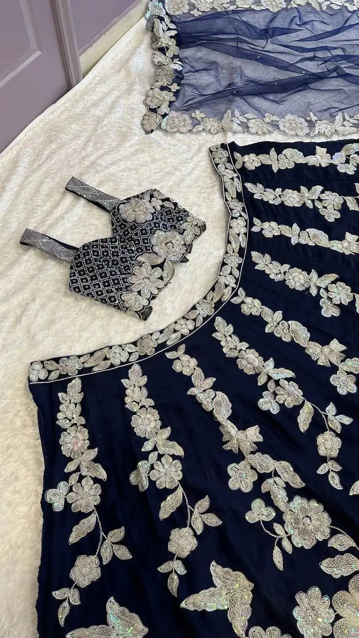 Malai Satin Embroidered Bridal Lehenga Set