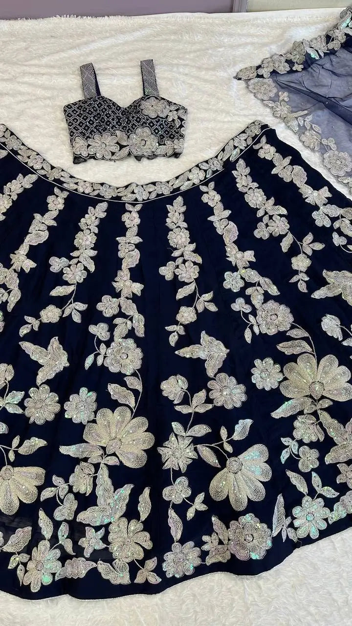 Malai Satin Embroidered Bridal Lehenga Set