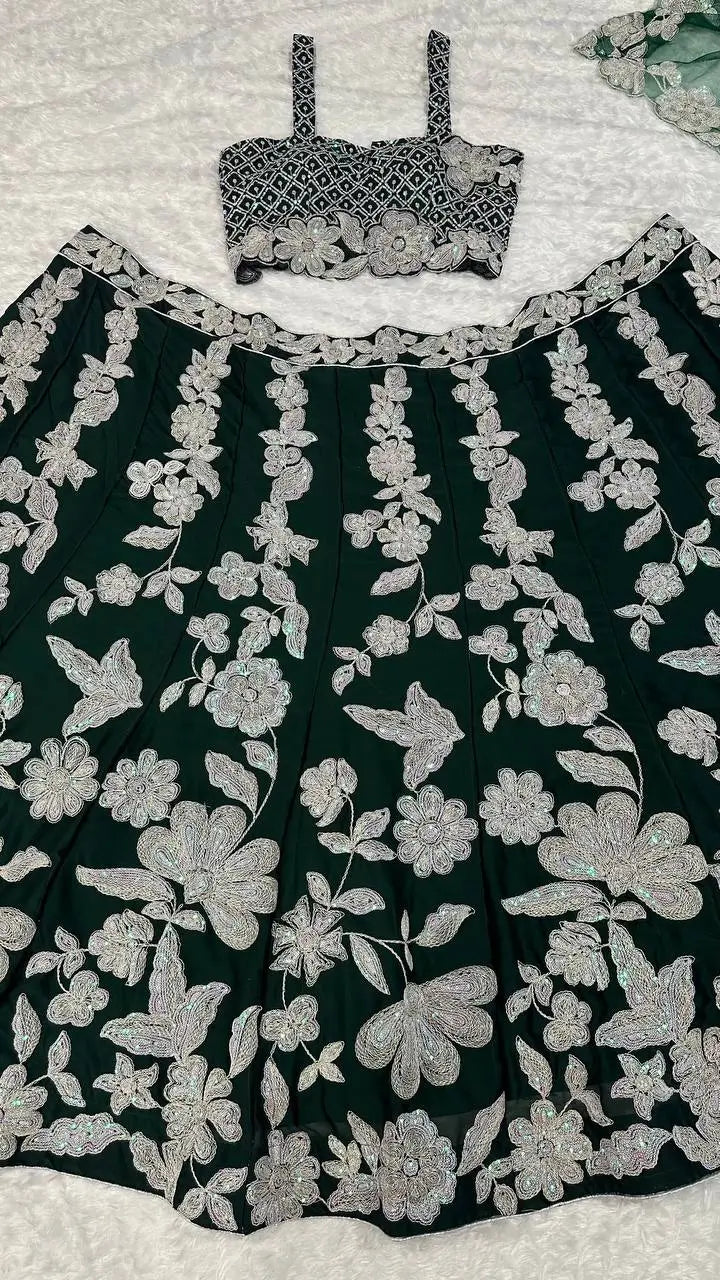 Malai Satin Embroidered Bridal Lehenga Set