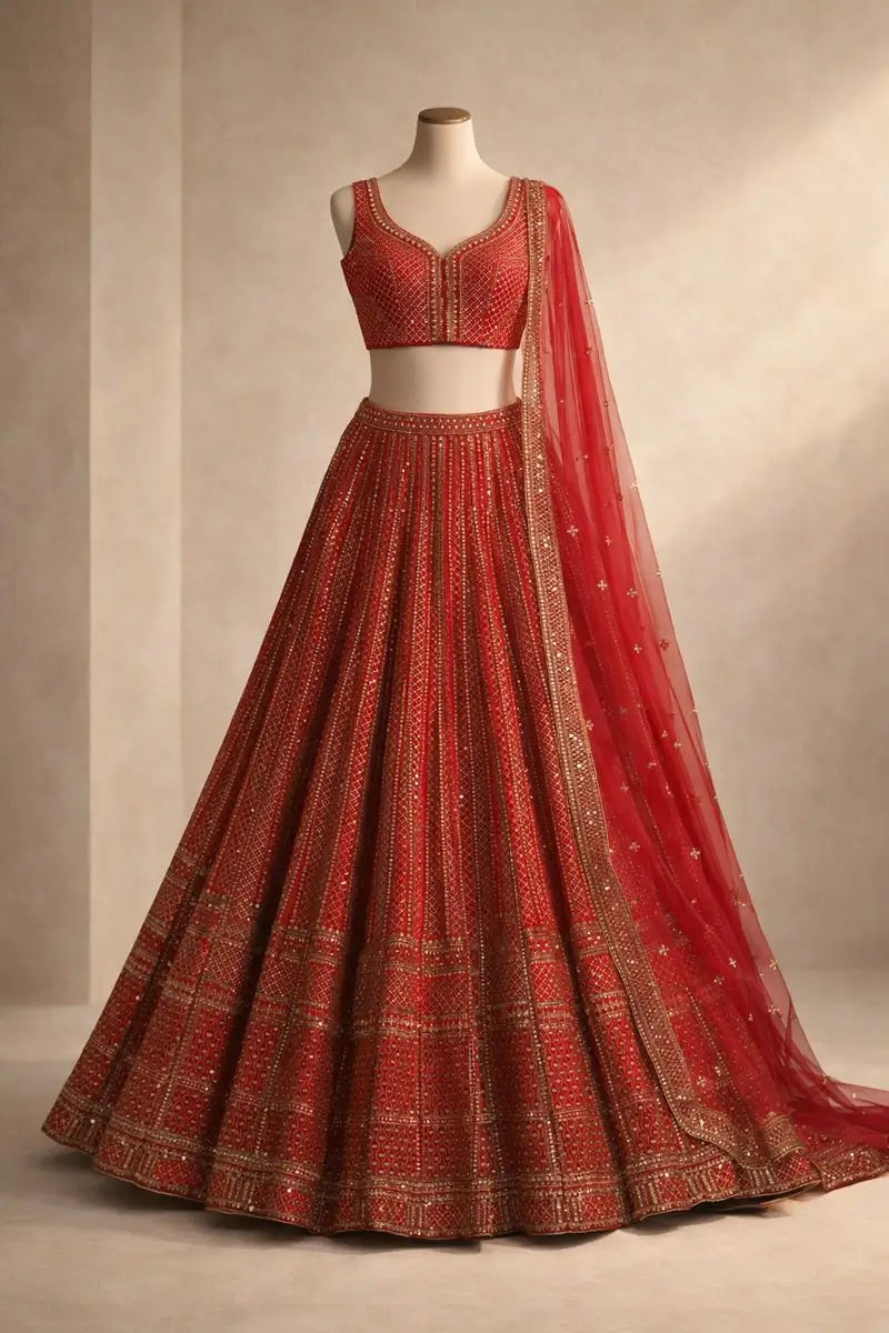 Malai Satin Embroidered Designer Lehenga Set