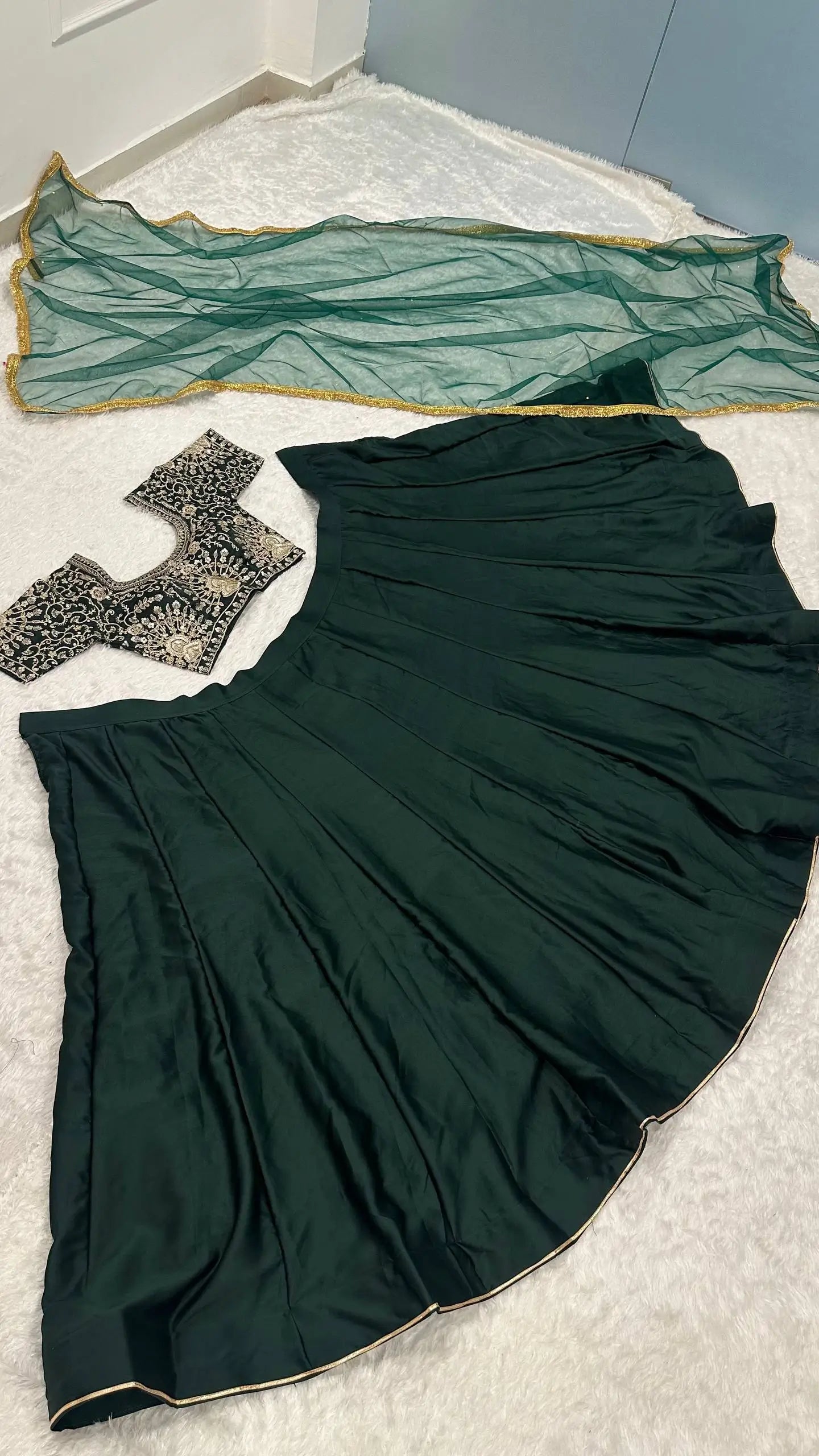 Malai Satin Flared Lehenga Set with Net Dupatta