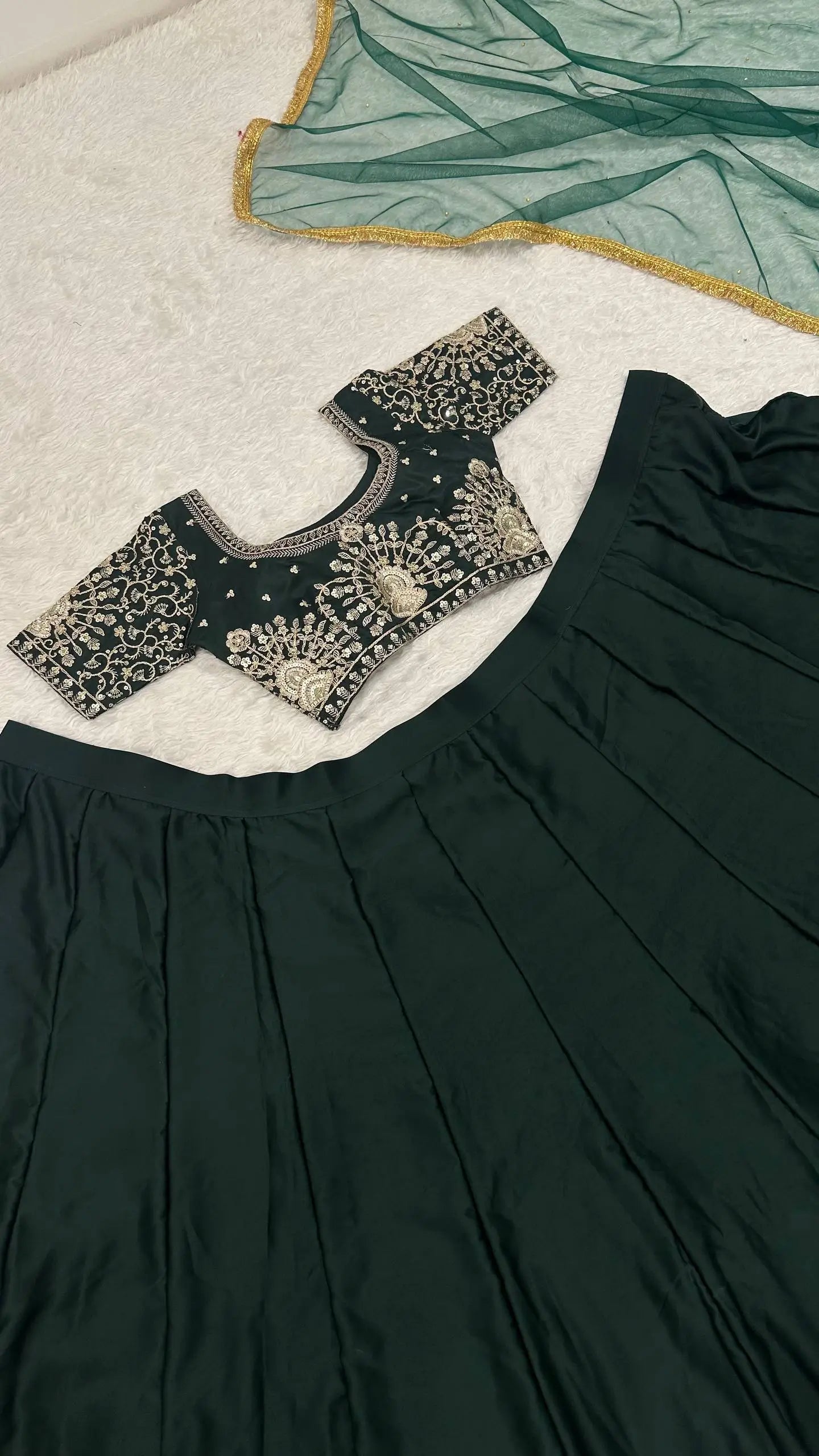 Malai Satin Flared Lehenga Set with Net Dupatta