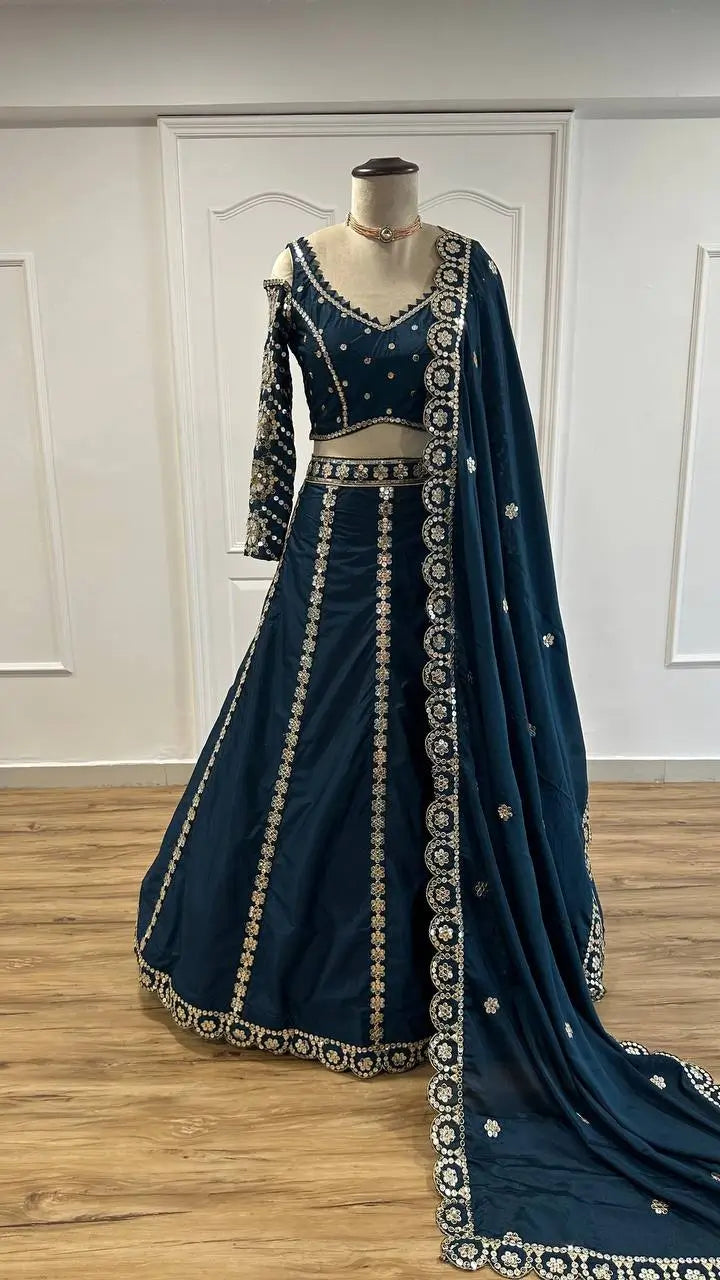Malai Silk Embroidered Lehenga Set