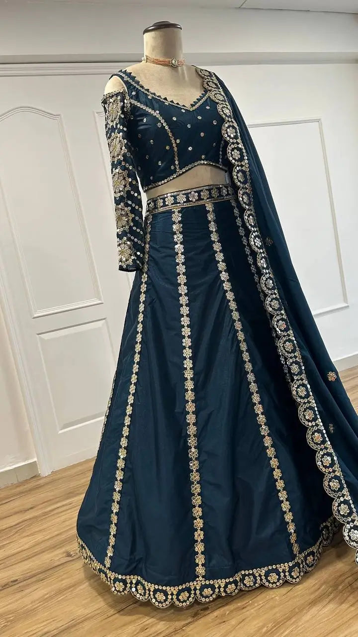 Malai Silk Embroidered Lehenga Set