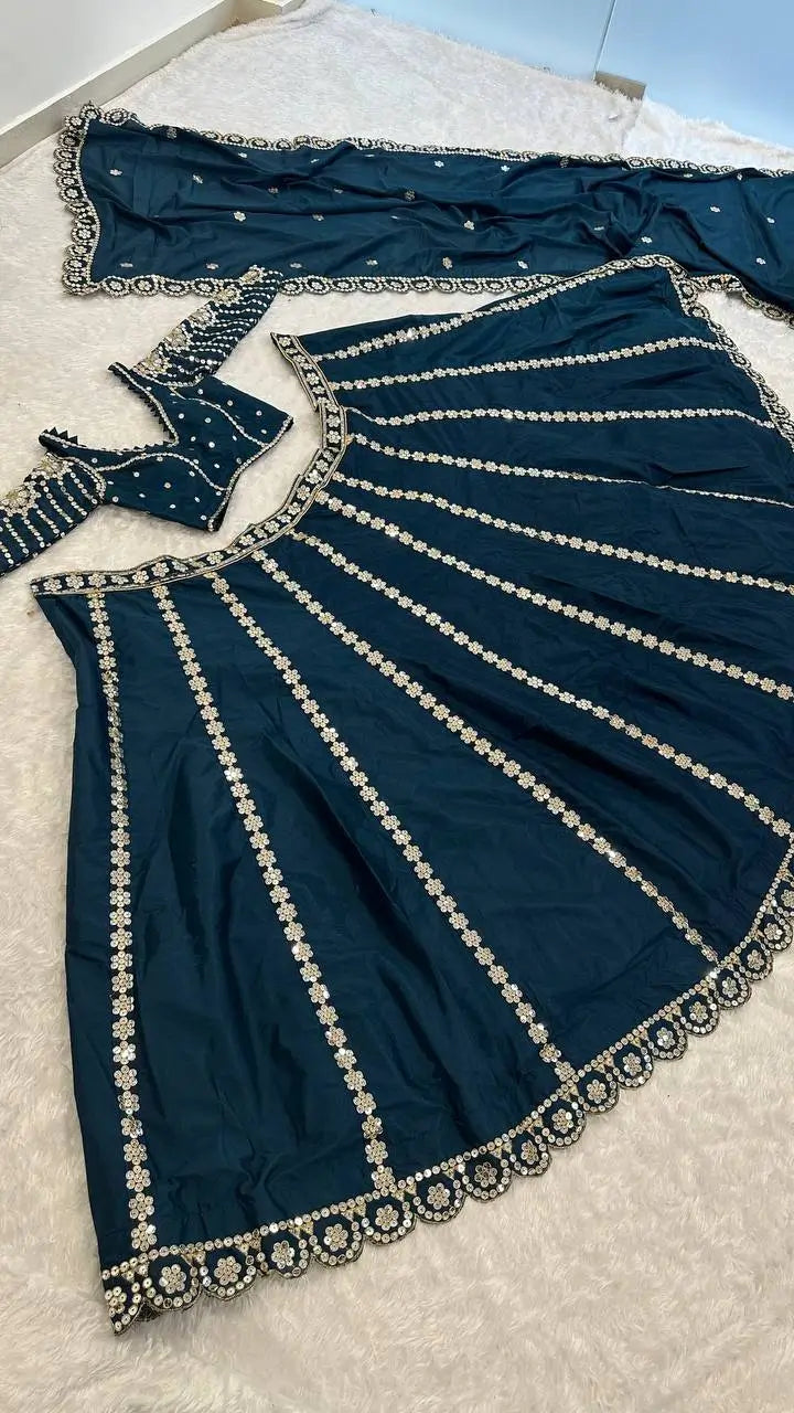Malai Silk Embroidered Lehenga Set