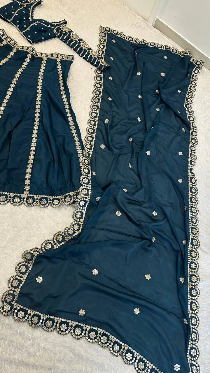 Malai Silk Embroidered Lehenga Set