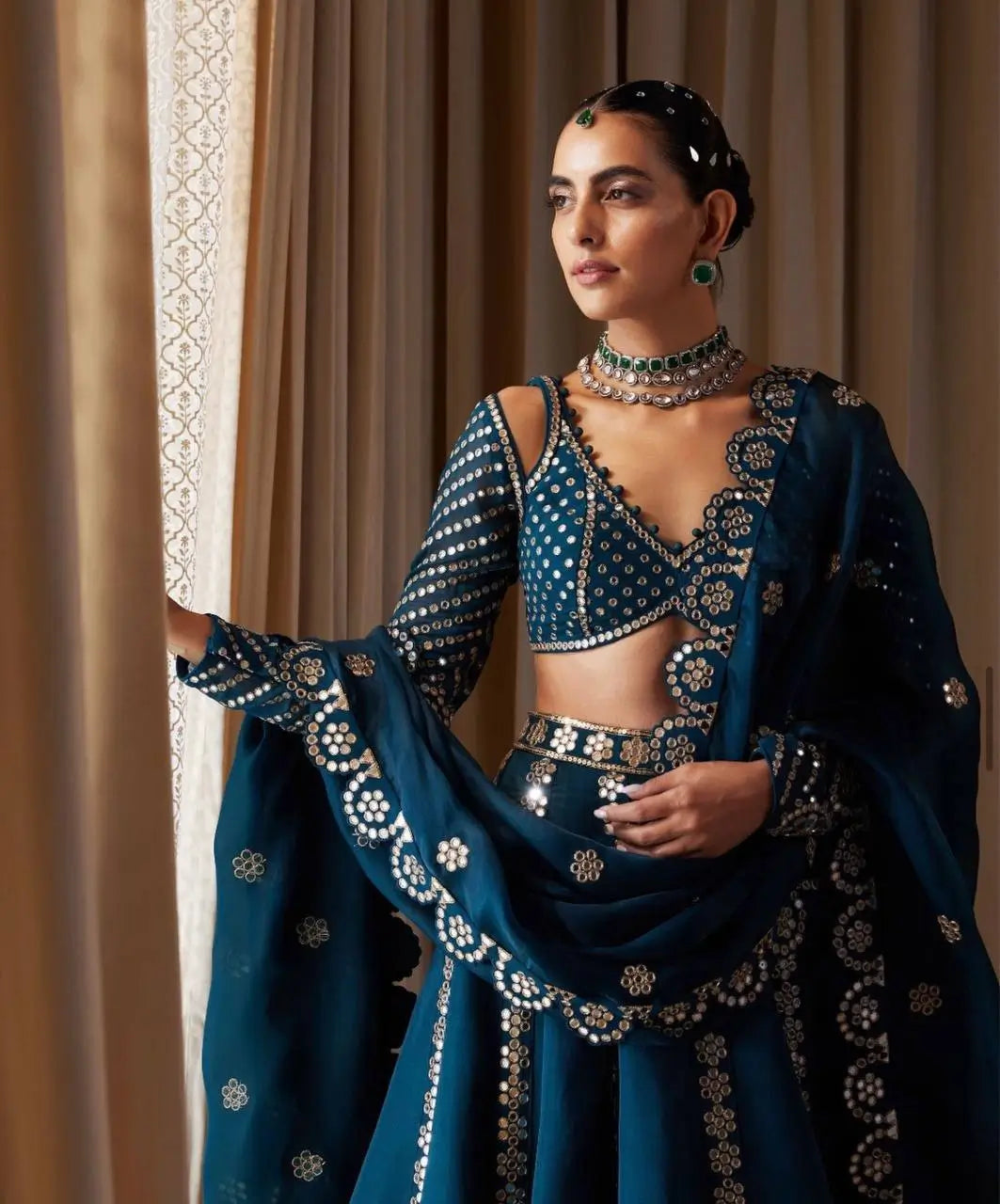 Malai Silk Embroidered Lehenga Set