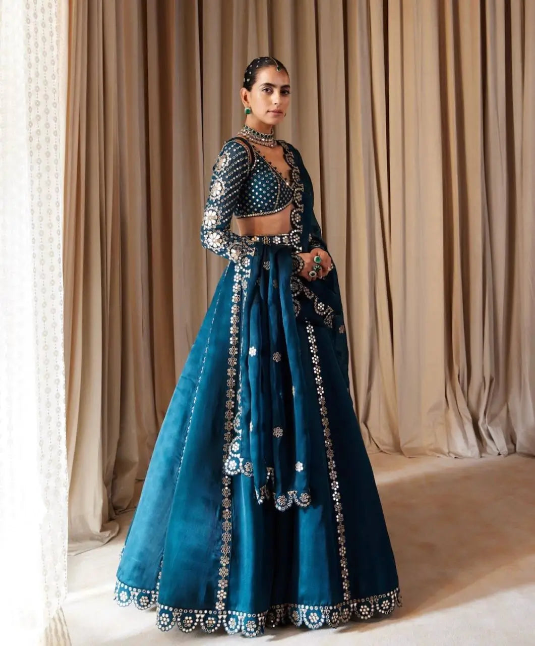 Malai Silk Embroidered Lehenga Set