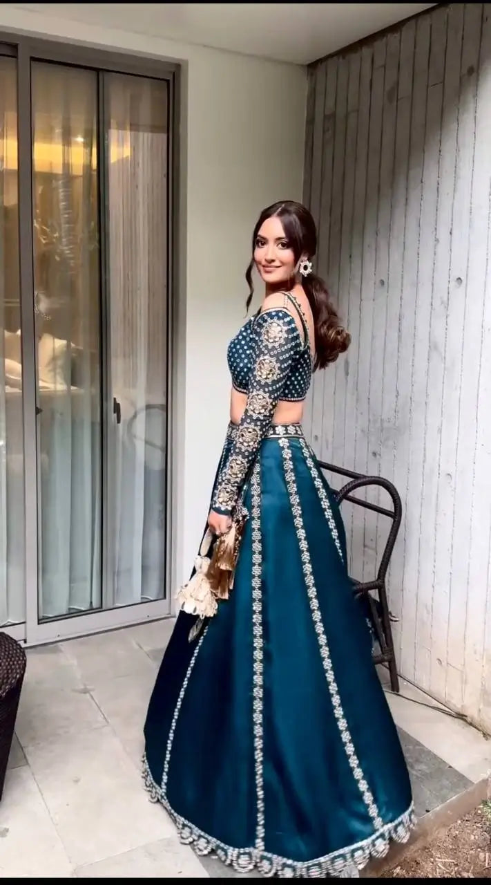 Malai Silk Embroidered Lehenga Set