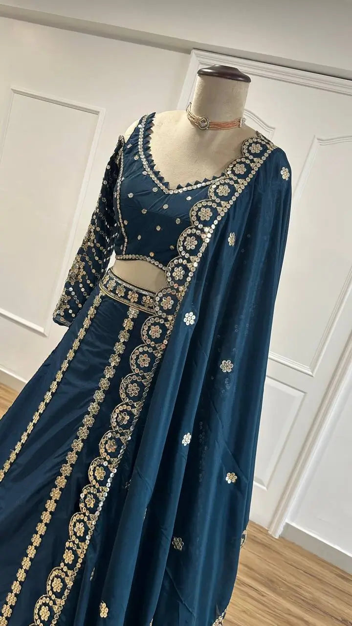 Malai Silk Embroidered Lehenga Set