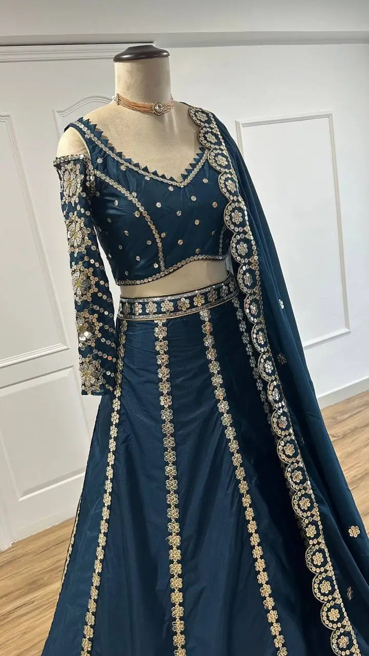 Malai Silk Embroidered Lehenga Set