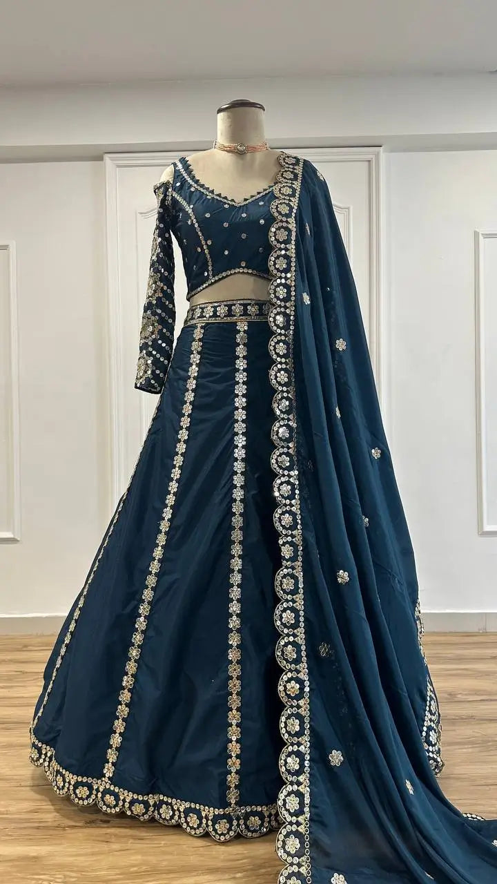 Malai Silk Embroidered Lehenga Set