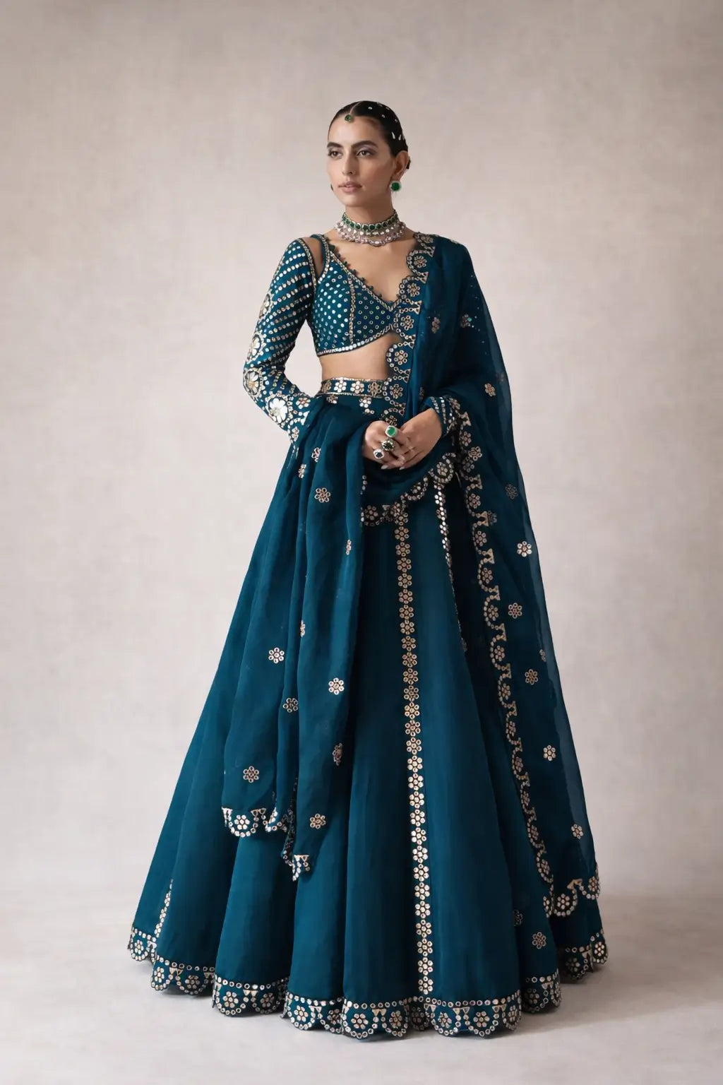 Malai Silk Embroidered Lehenga Set
