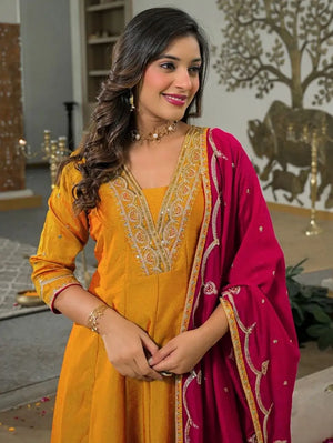 Marigold Contrast Dupatta Anarkali