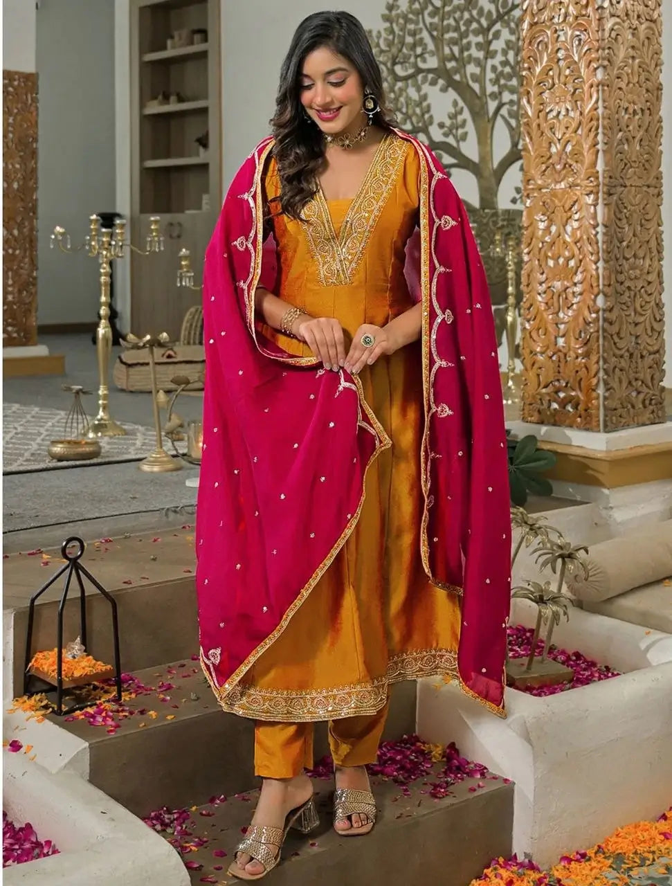 Marigold Contrast Dupatta Anarkali