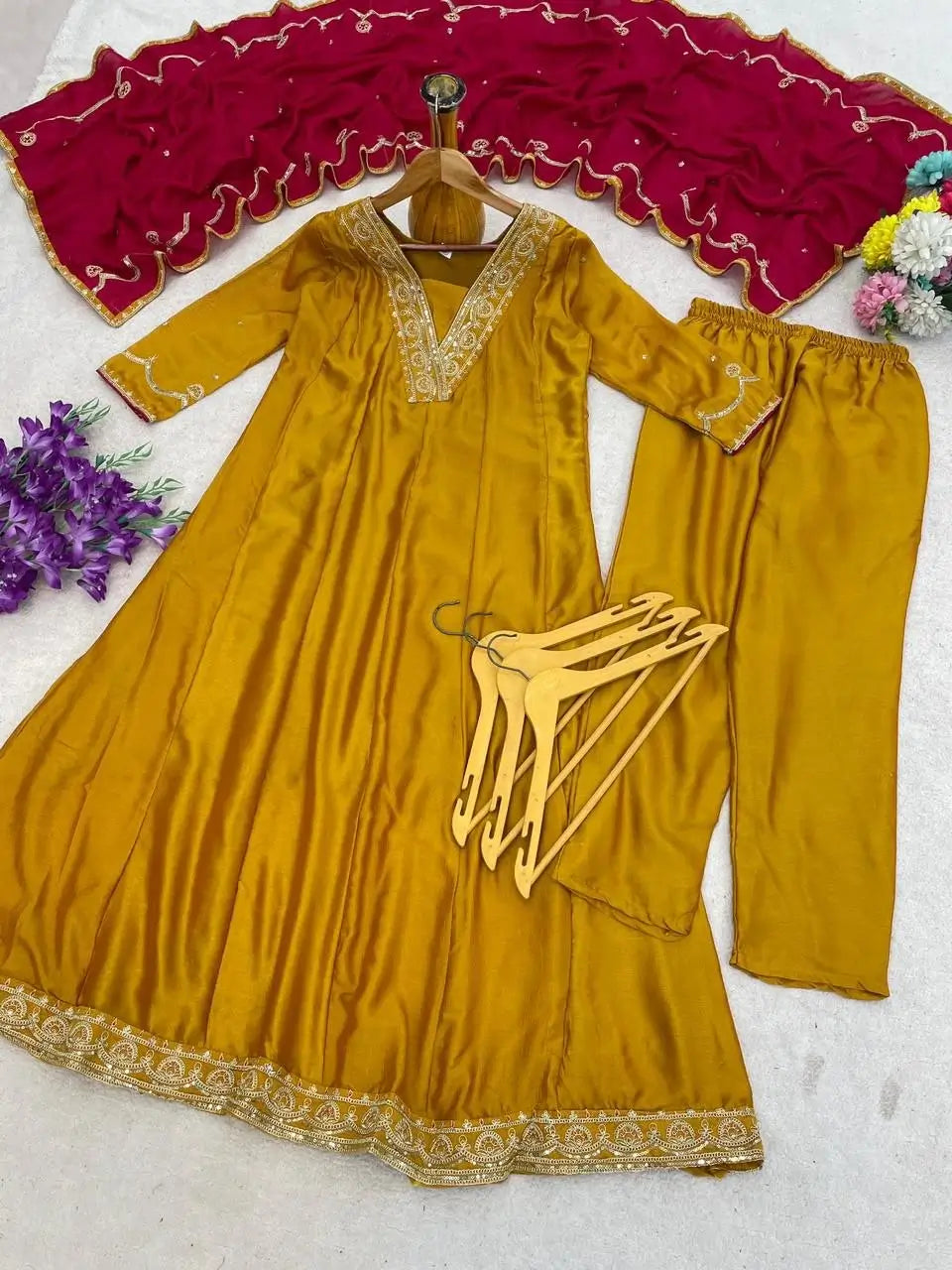 Marigold Contrast Dupatta Anarkali