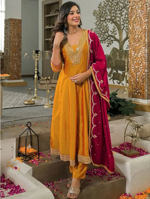 Marigold Contrast Dupatta Anarkali