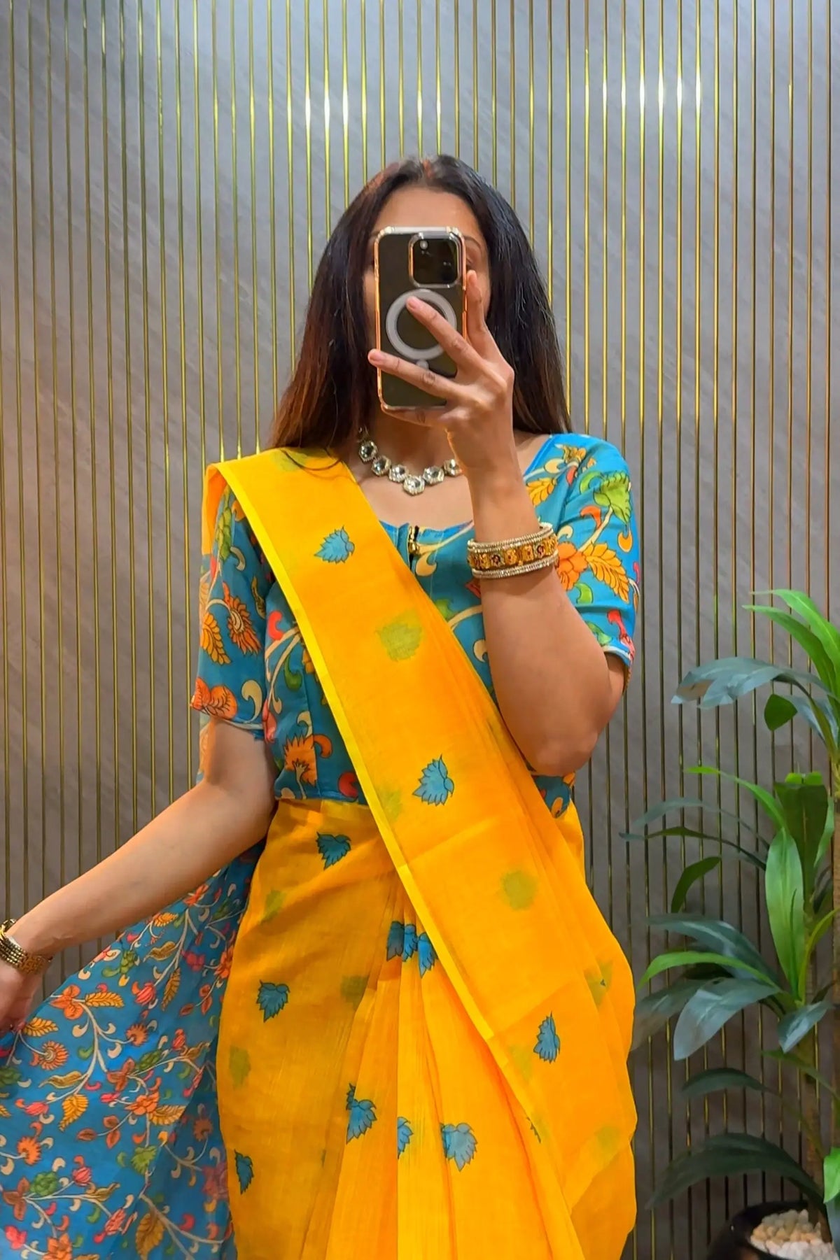 Marigold Kalamkari Gown Saree