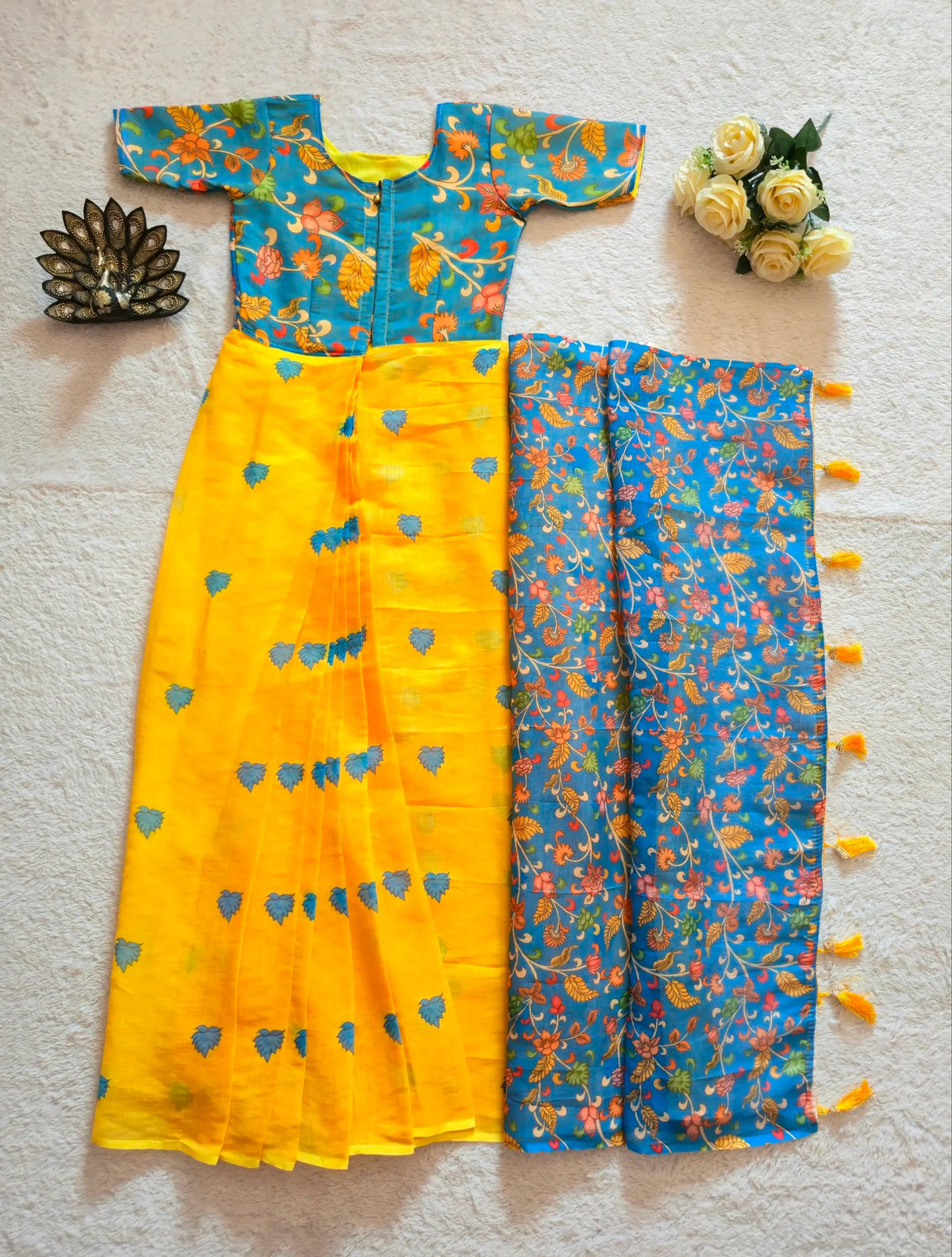 Marigold Kalamkari Gown Saree