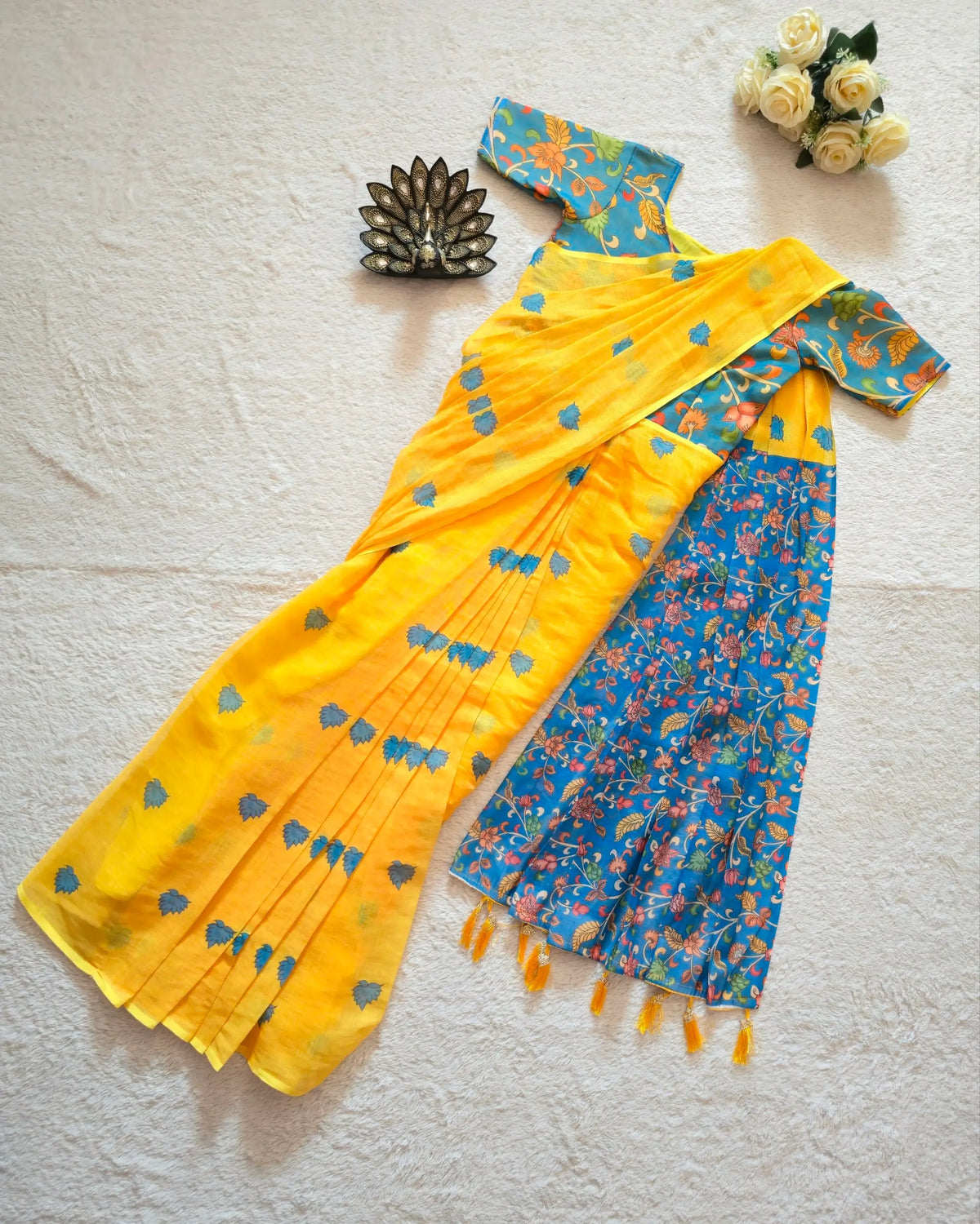 Marigold Kalamkari Gown Saree