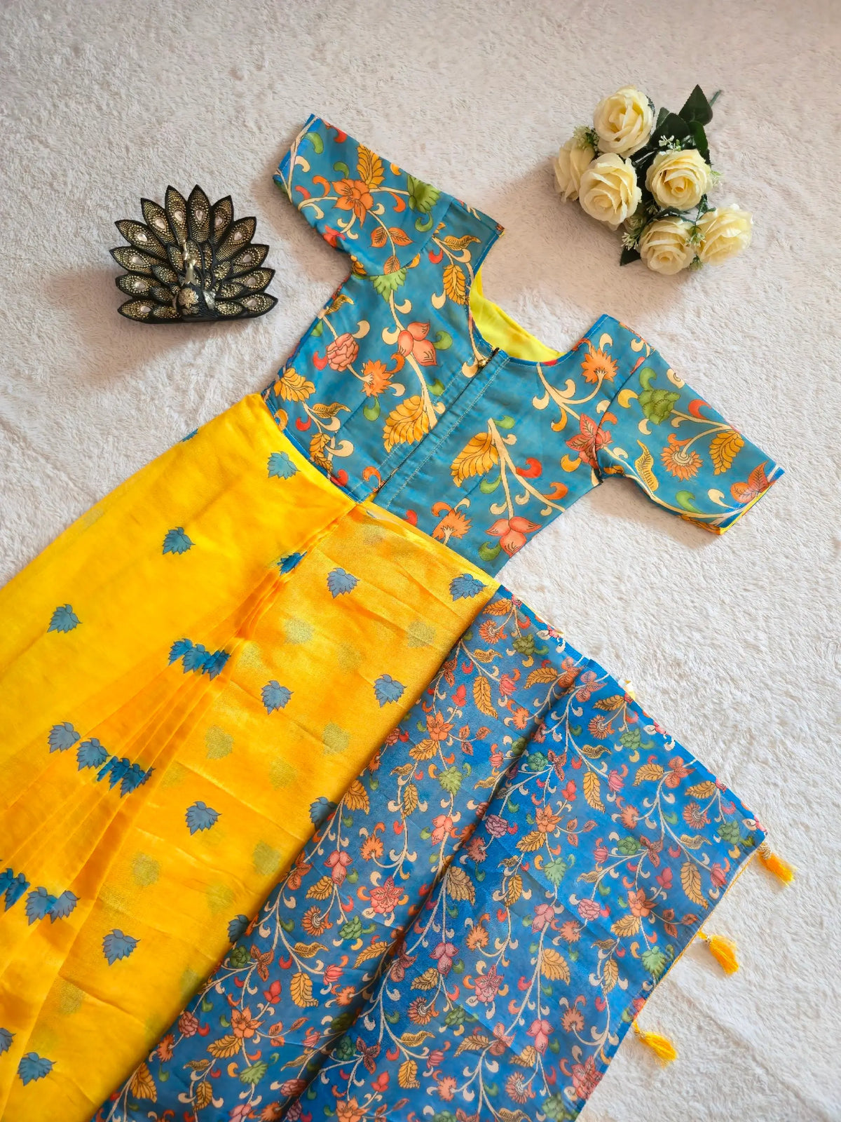 Marigold Kalamkari Gown Saree