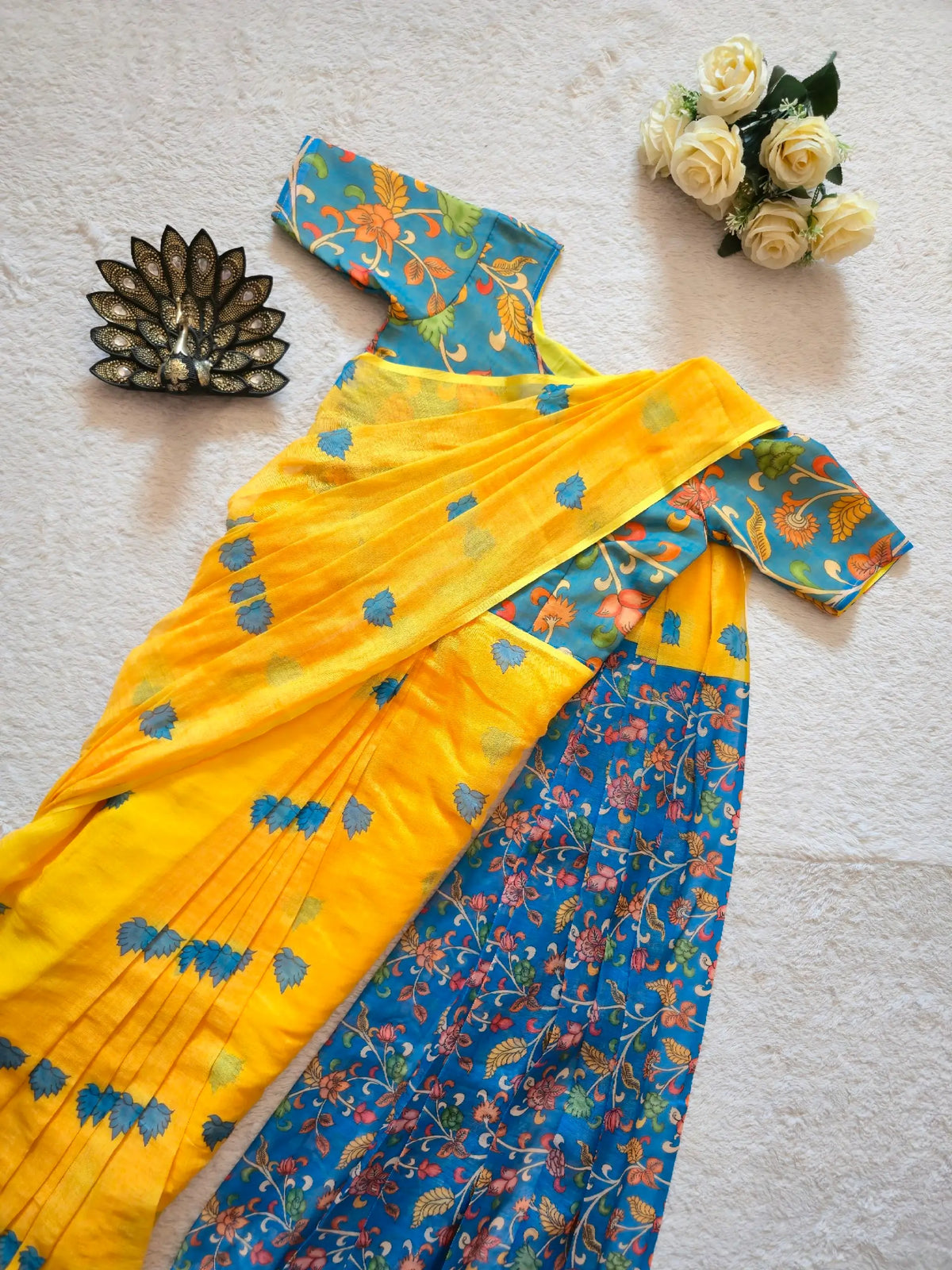 Marigold Kalamkari Gown Saree