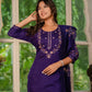 Marina Silk Multi Embroidered Kurti Set with Pant & Maslin Dupatta – Stitched 3 Piece Set