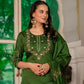Marina Silk Multi Embroidered Kurti Set with Pant & Maslin Dupatta – Stitched 3 Piece Set