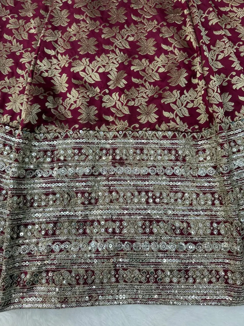 Maroon Butti Jacquard Anarkali Set