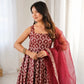 Maroon Butti Jacquard Anarkali Set