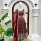 Maroon Butti Jacquard Anarkali Set