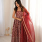 Maroon Butti Jacquard Anarkali Set